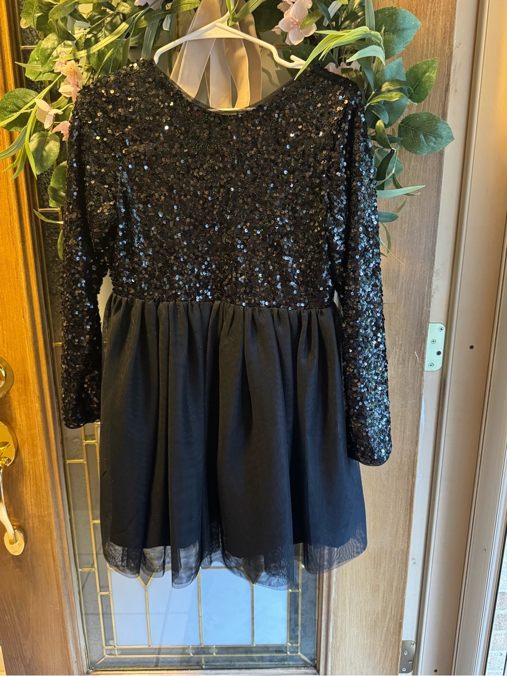 Black Sequin Long-Sleeve Party Dress for Kids 14/16